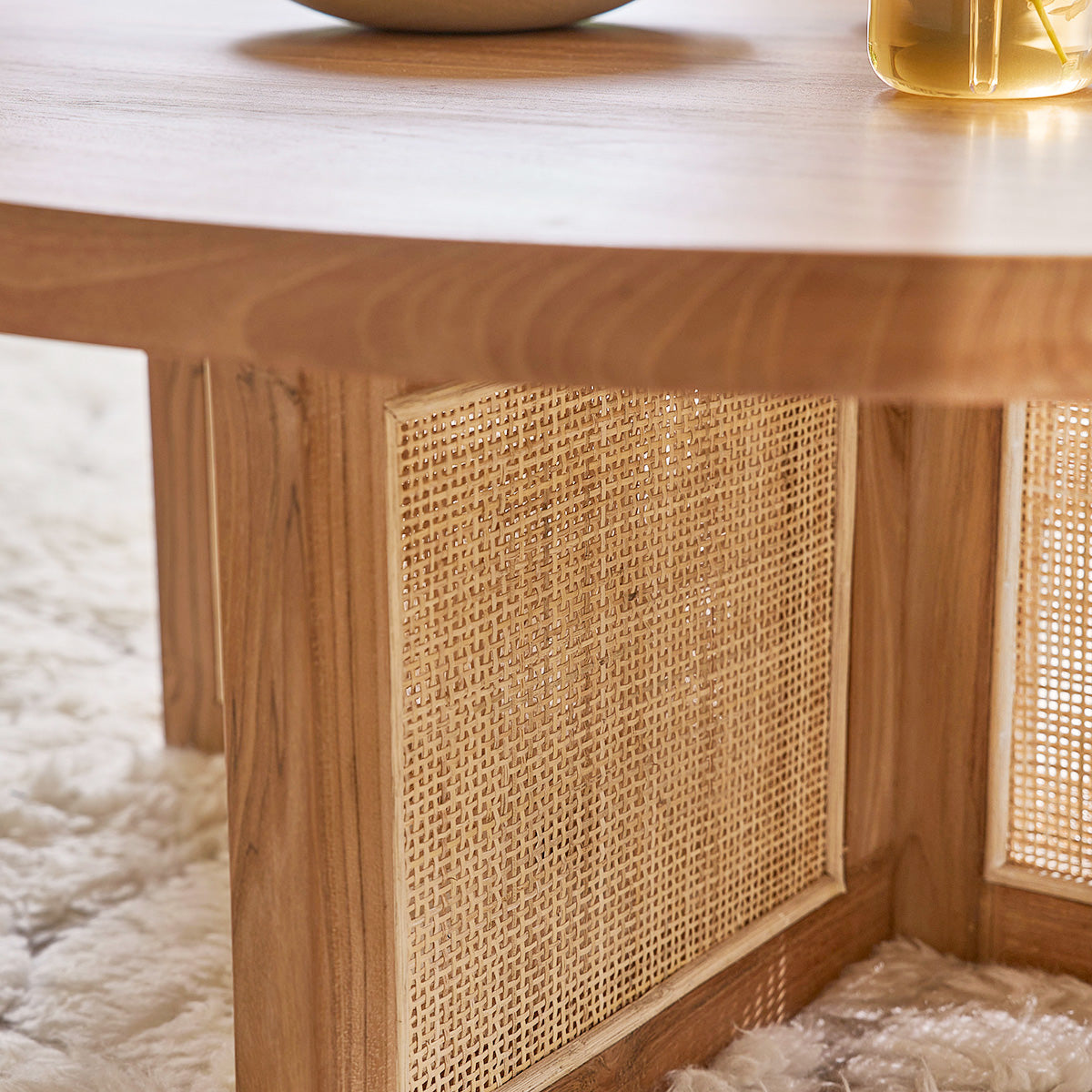 Berah Getah MARCEAU table basse teck Ø 100 cm cannage
