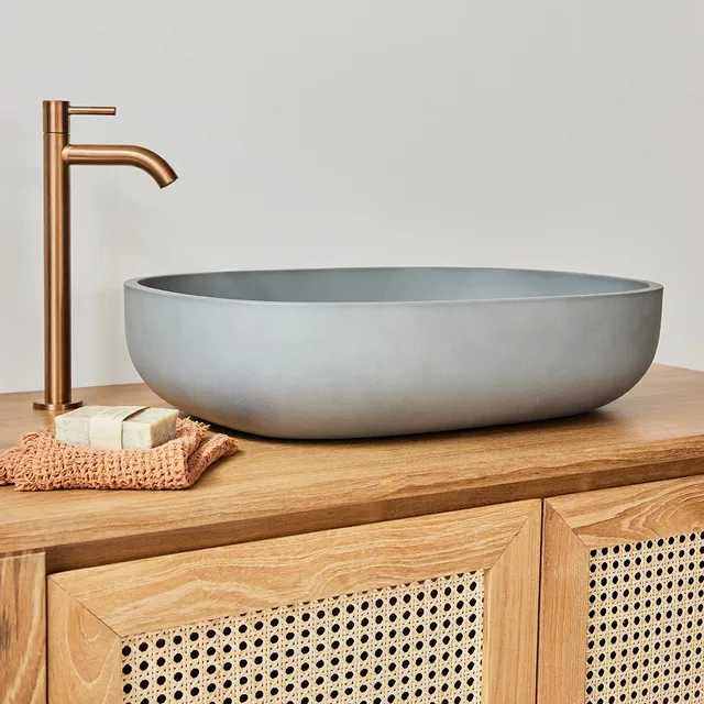 Berah Getah Lotus vasque béton gris ovale 50 cm à poser