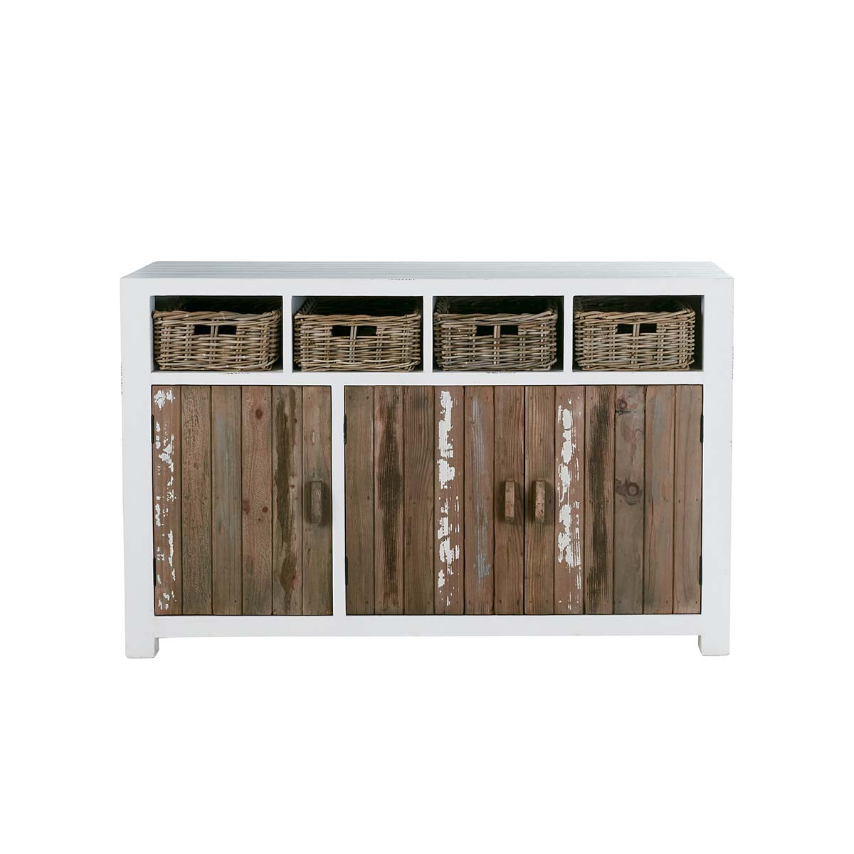 Berah Getah Honfleur commode pin recyclé 145 cm rotin