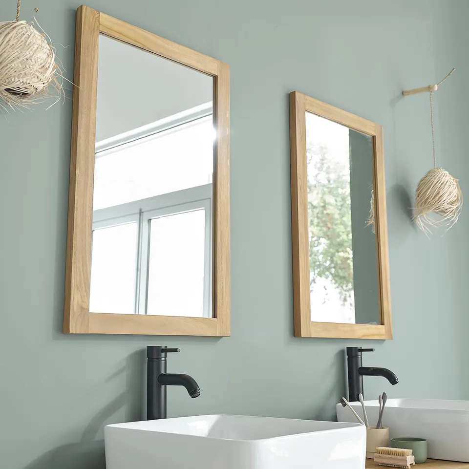 Berah Getah Miroir teck massif rectangulaire 80x50 cm naturel