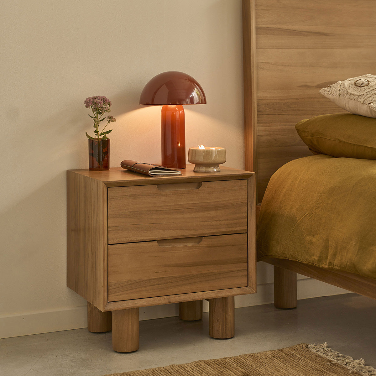 Berah Getah Gustave table chevet teck 50 cm naturel