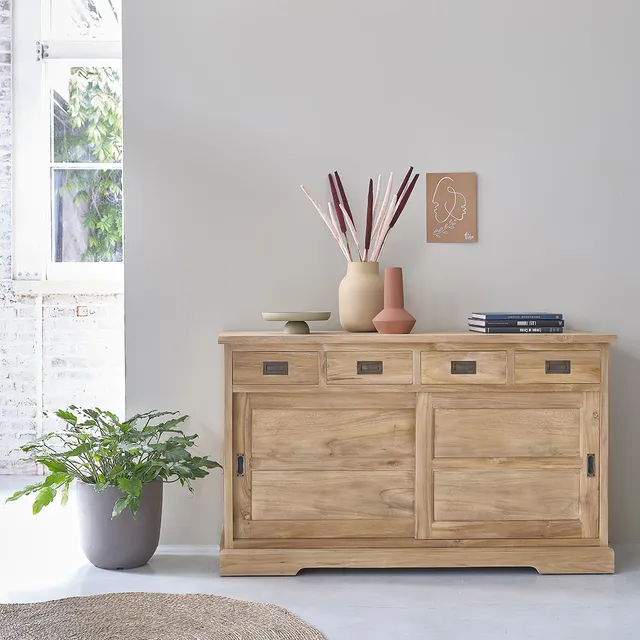 Berah Getah Boston buffet teck 150 cm portes coulissantes