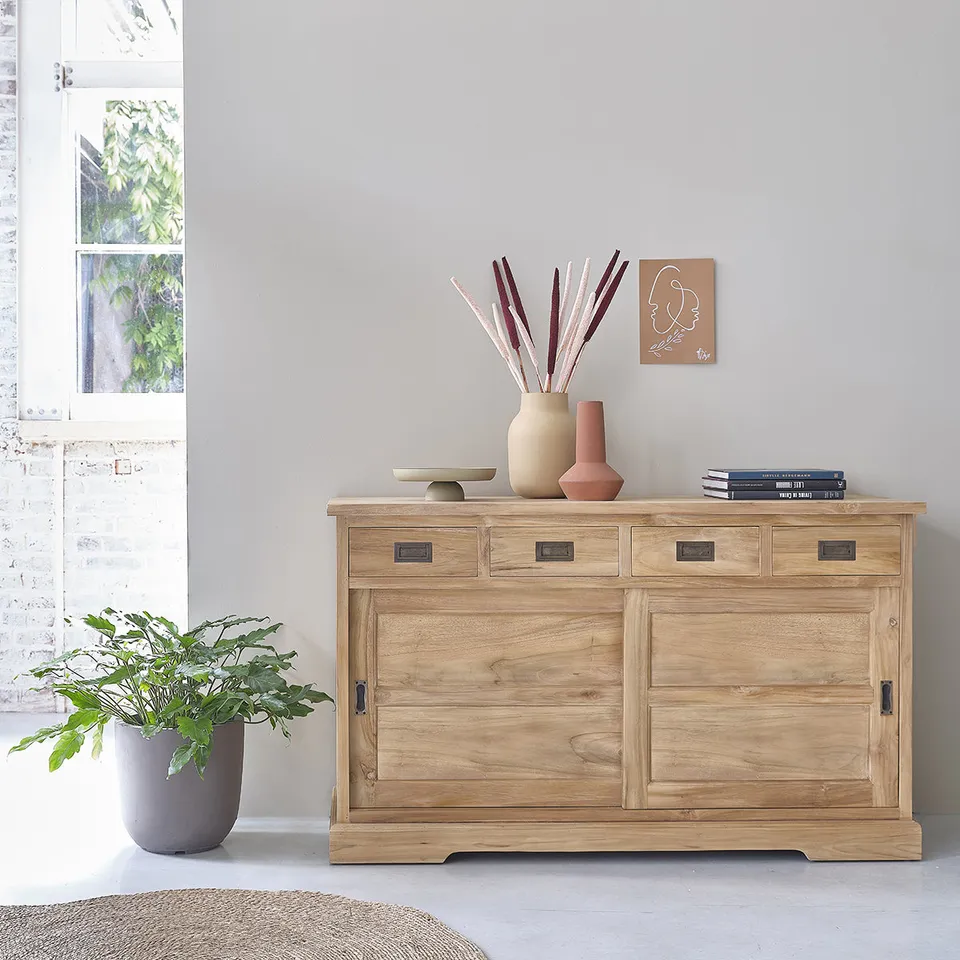 Berah Getah Boston buffet teck 150 cm portes coulissantes