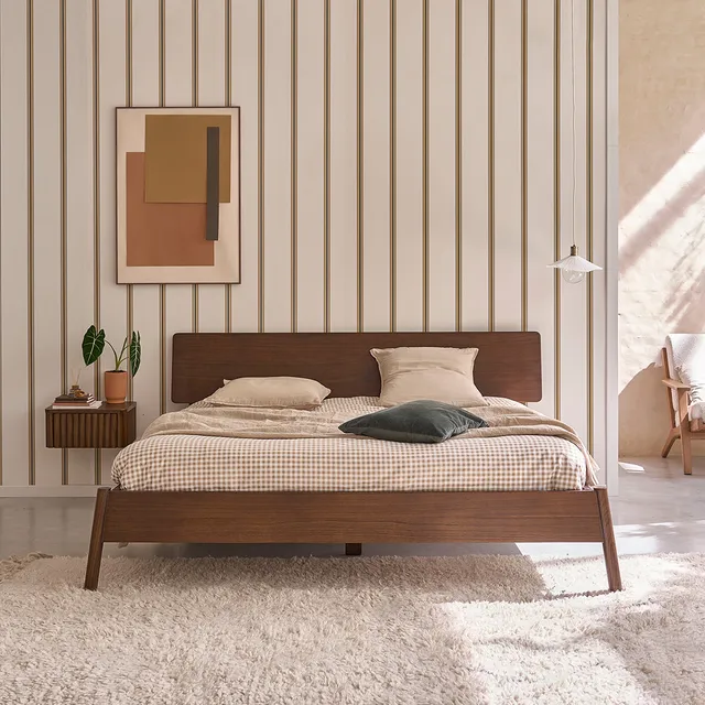 Berah Getah VINTAGE lit bois mindi noyer 180 cm avec sommier