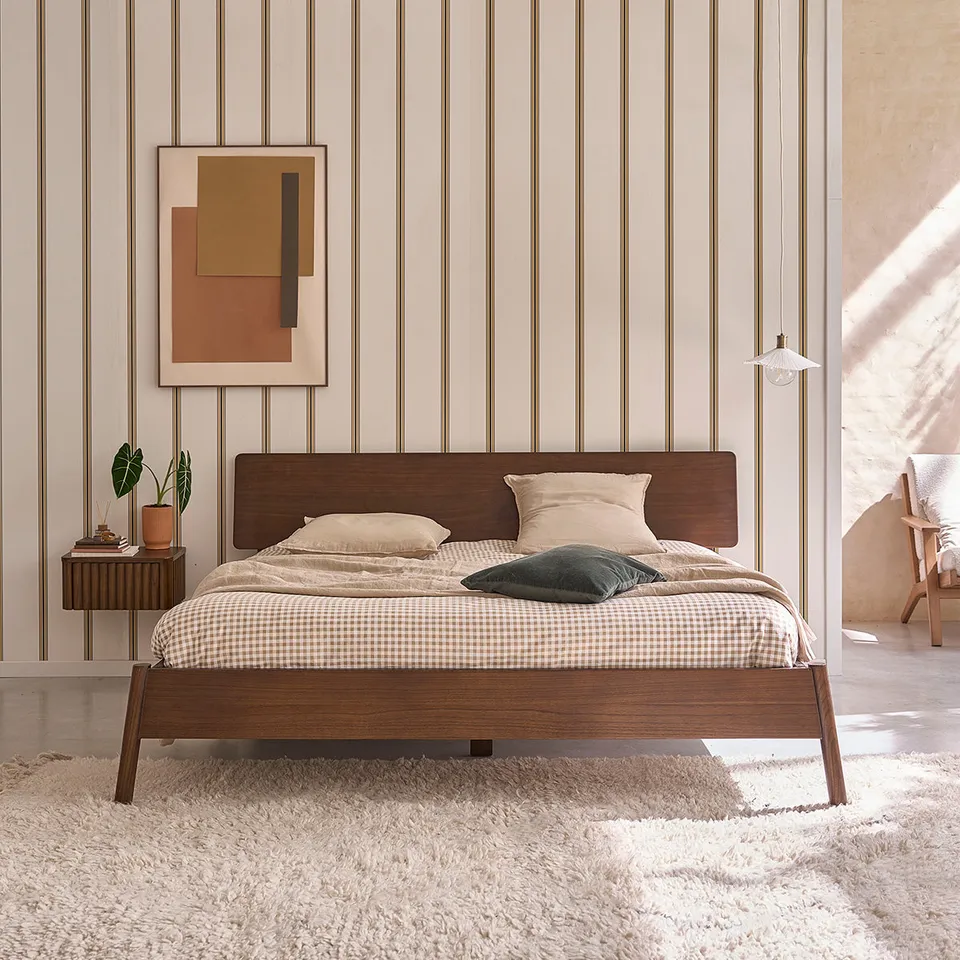 Berah Getah VINTAGE lit bois mindi noyer 180 cm avec sommier