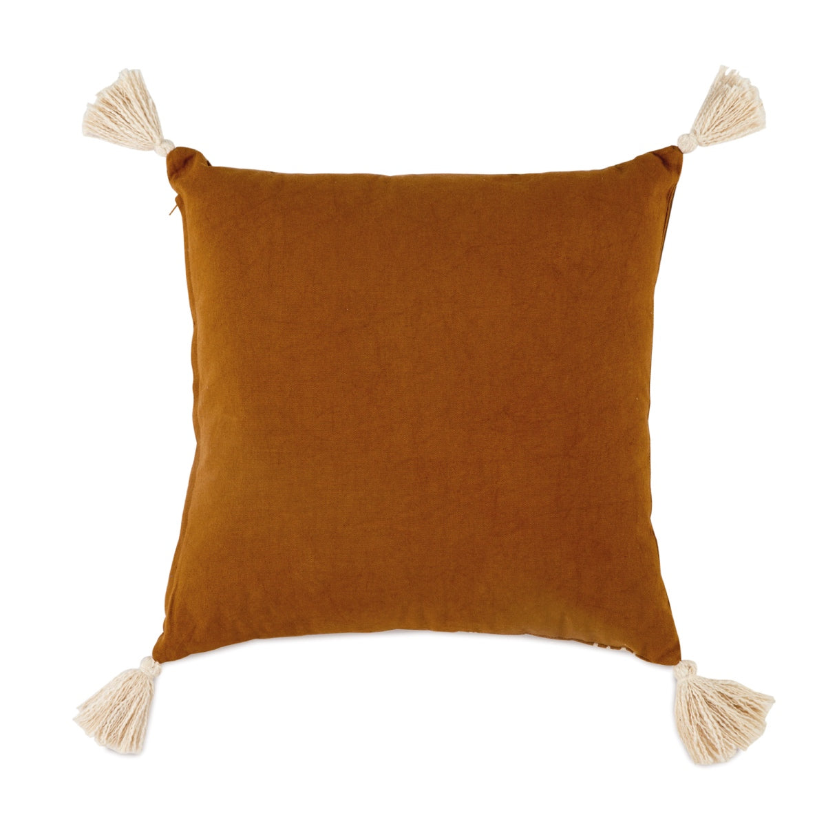 Andrea House coussin pompons marron ethnique coton 45x45