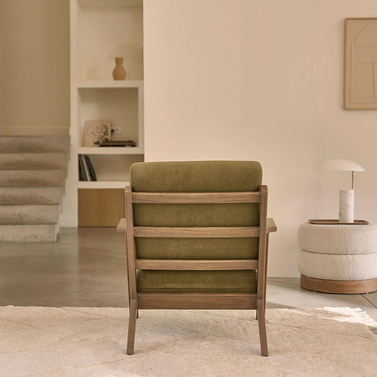 Berah Getah Achille fauteuil mindi velours vert olive