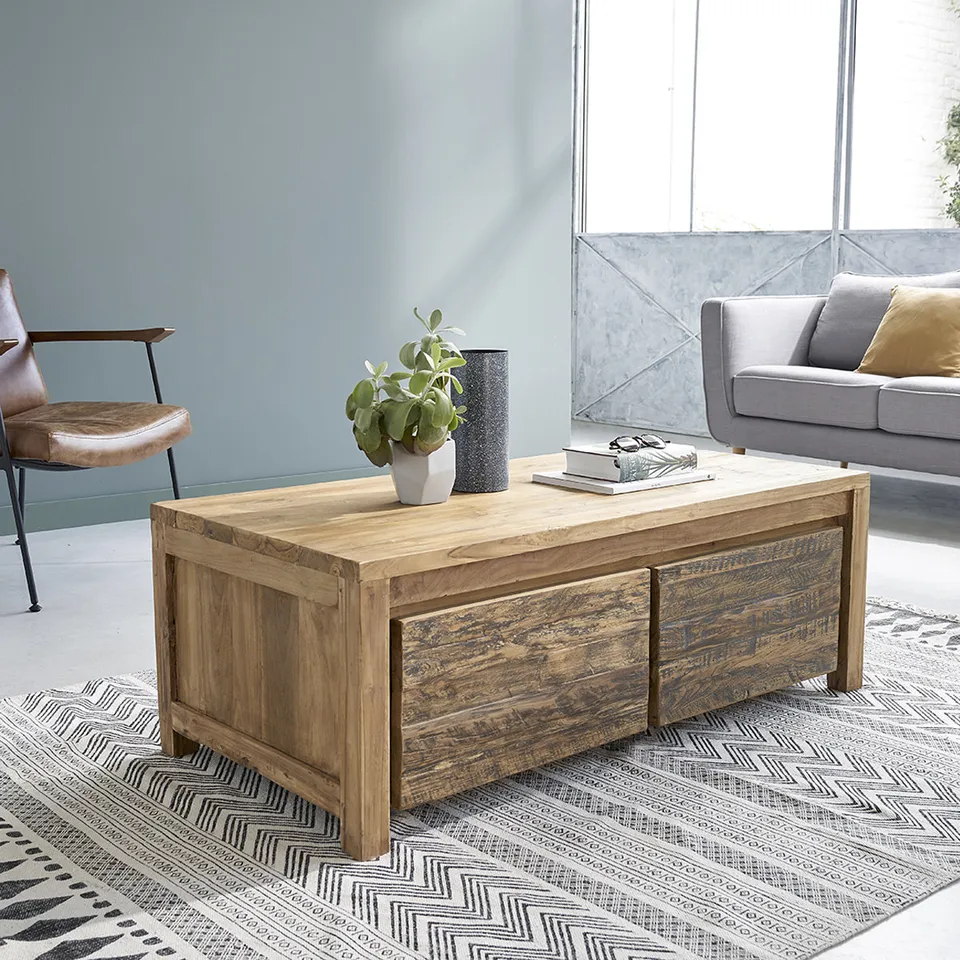 Berah Getah Cargo table basse teck recyclé 120 cm