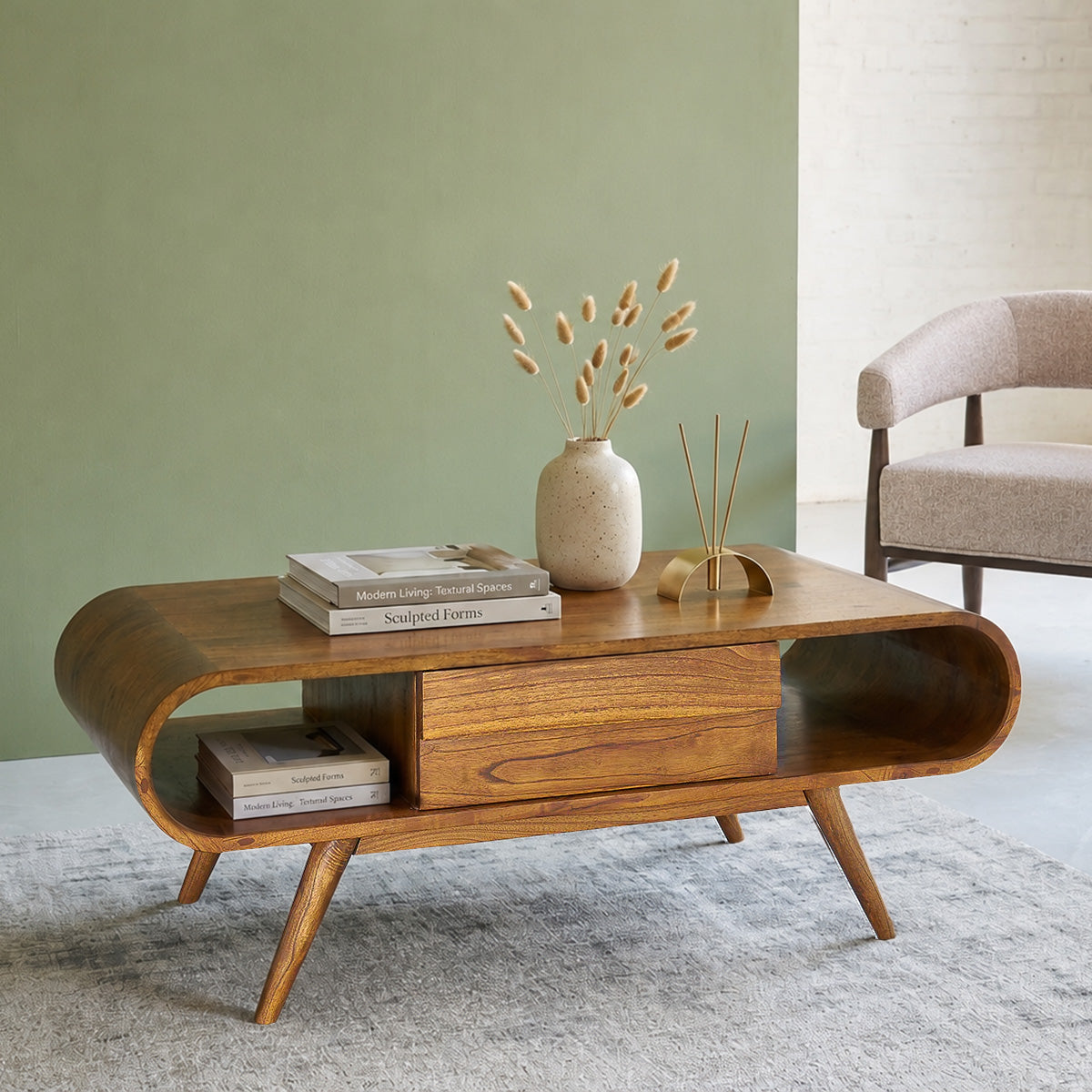 Berah Getah Apolline table basse mindi 120 cm noyer