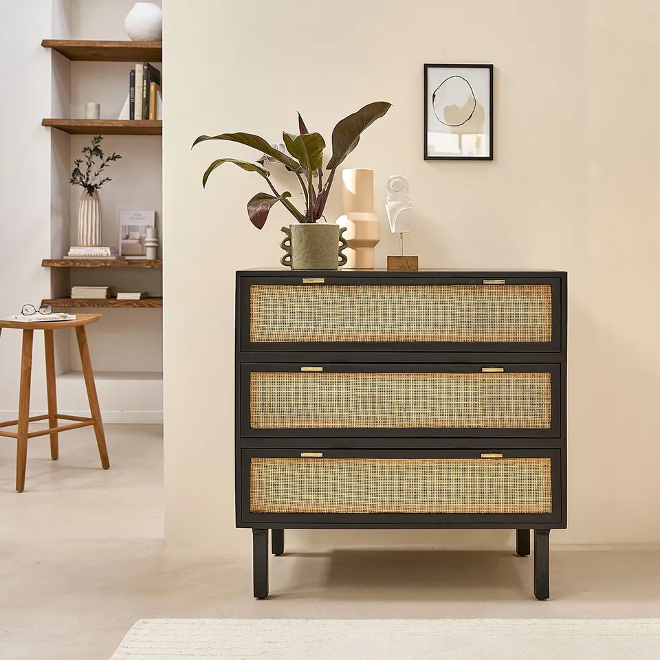 Berah Getah Blaise commode manguier cannage noir 90 cm