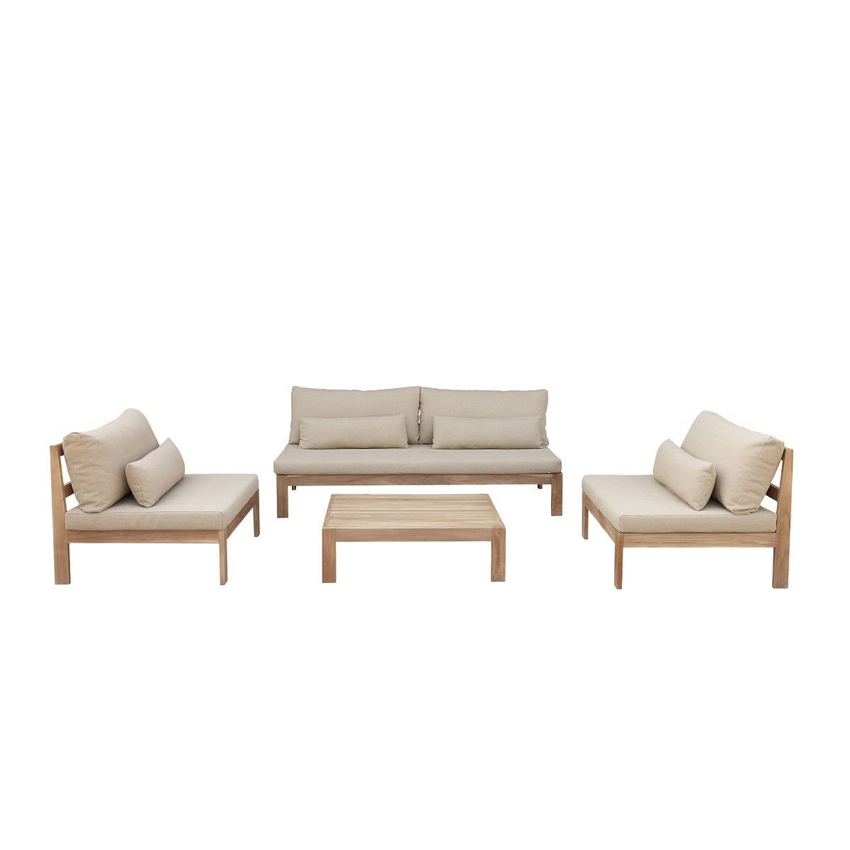 Berah Getah PALMA Salon jardin bas teck taupe coussins