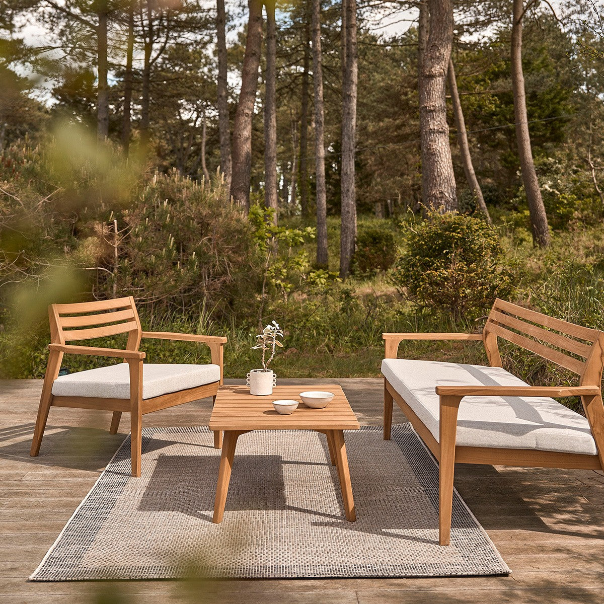 Berah Getah BARI table basse jardin teck massif lattes