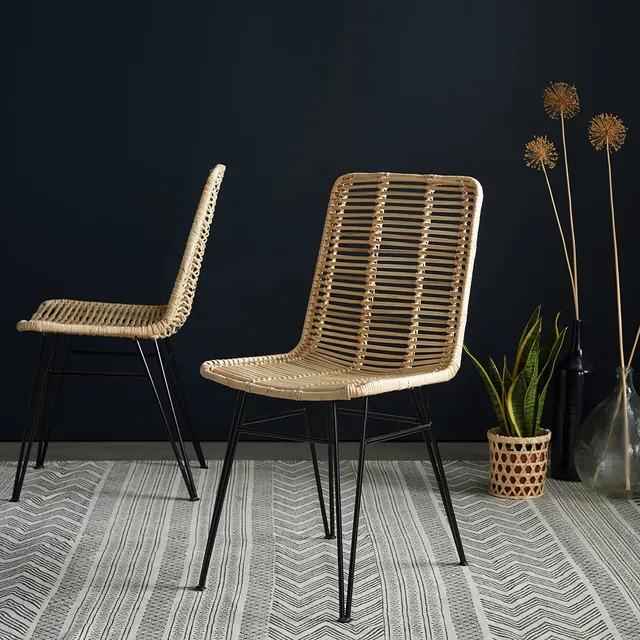 Berah Getah BOHEMA lot 2 chaises rotin et métal