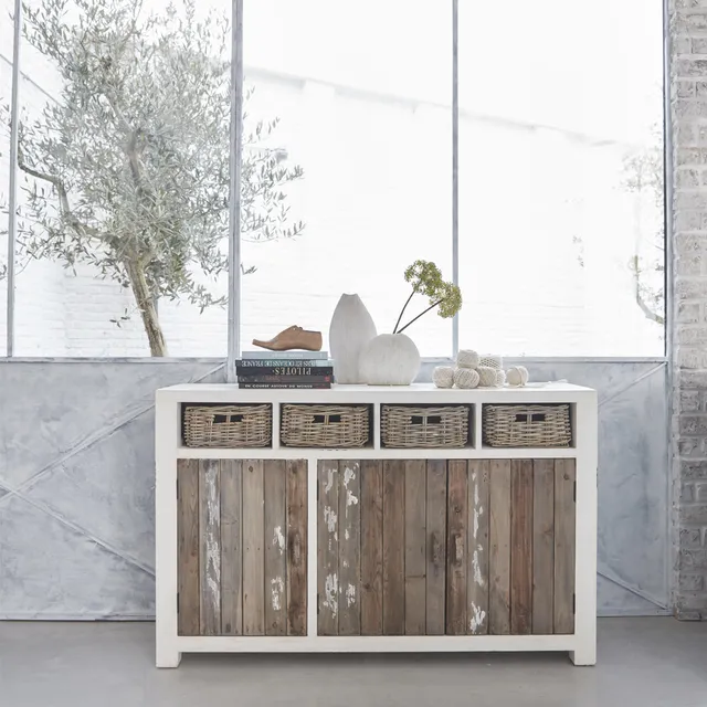 Berah Getah Honfleur commode pin recyclé 145 cm rotin