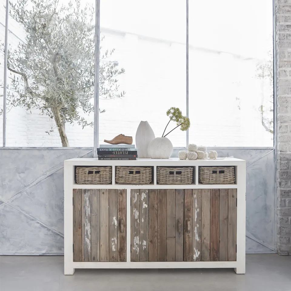 Berah Getah Honfleur commode pin recyclé 145 cm rotin
