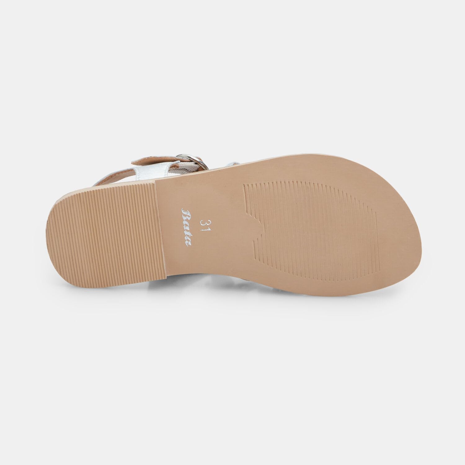 Bata sandales fille cuir T-bar argent coeurs