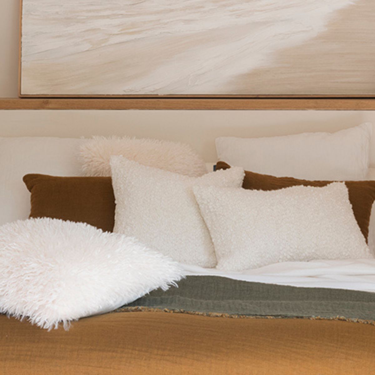 Andrea House Textil coussin bouclé blanc 50x50
