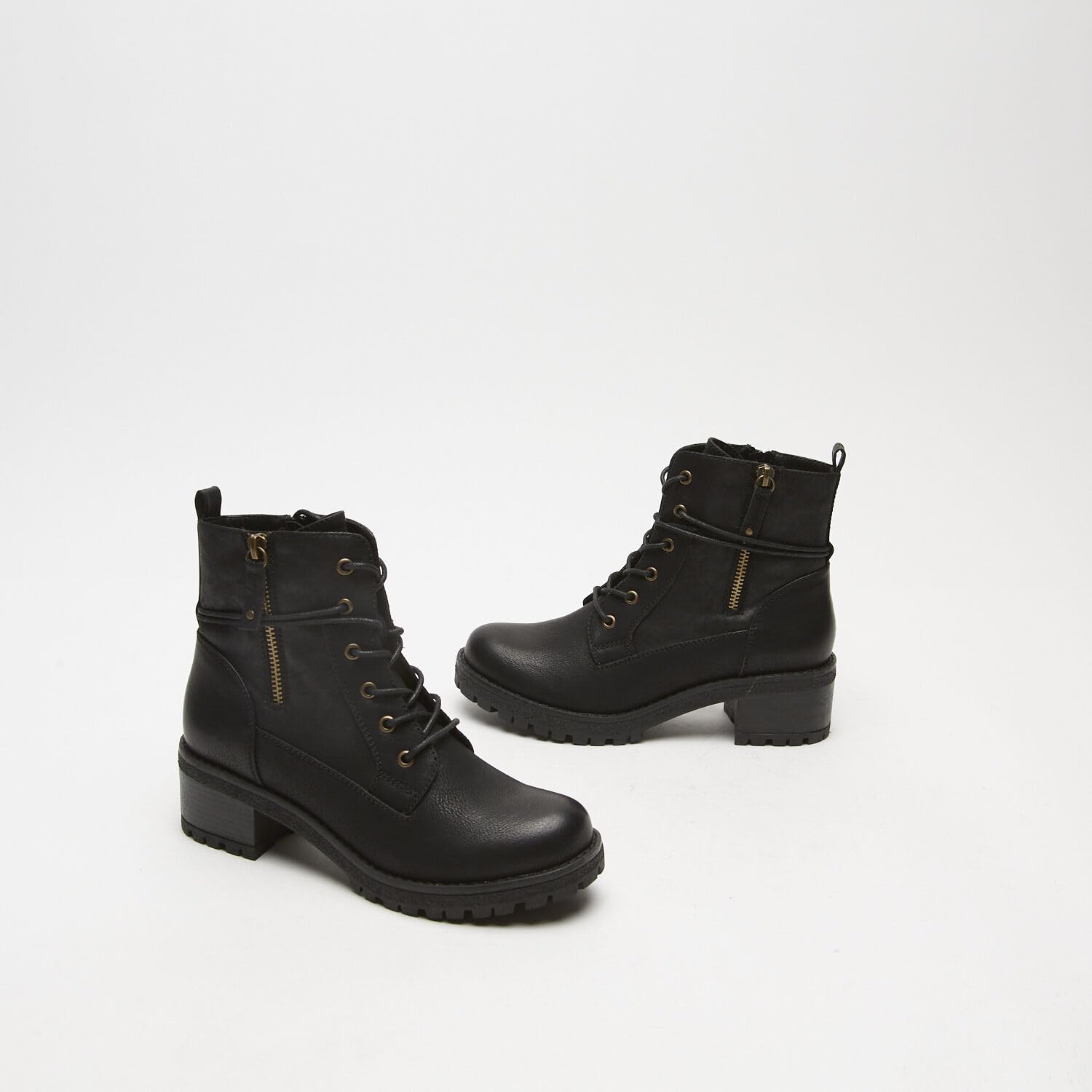 Bata Bottes de combat femme cuir noir zip