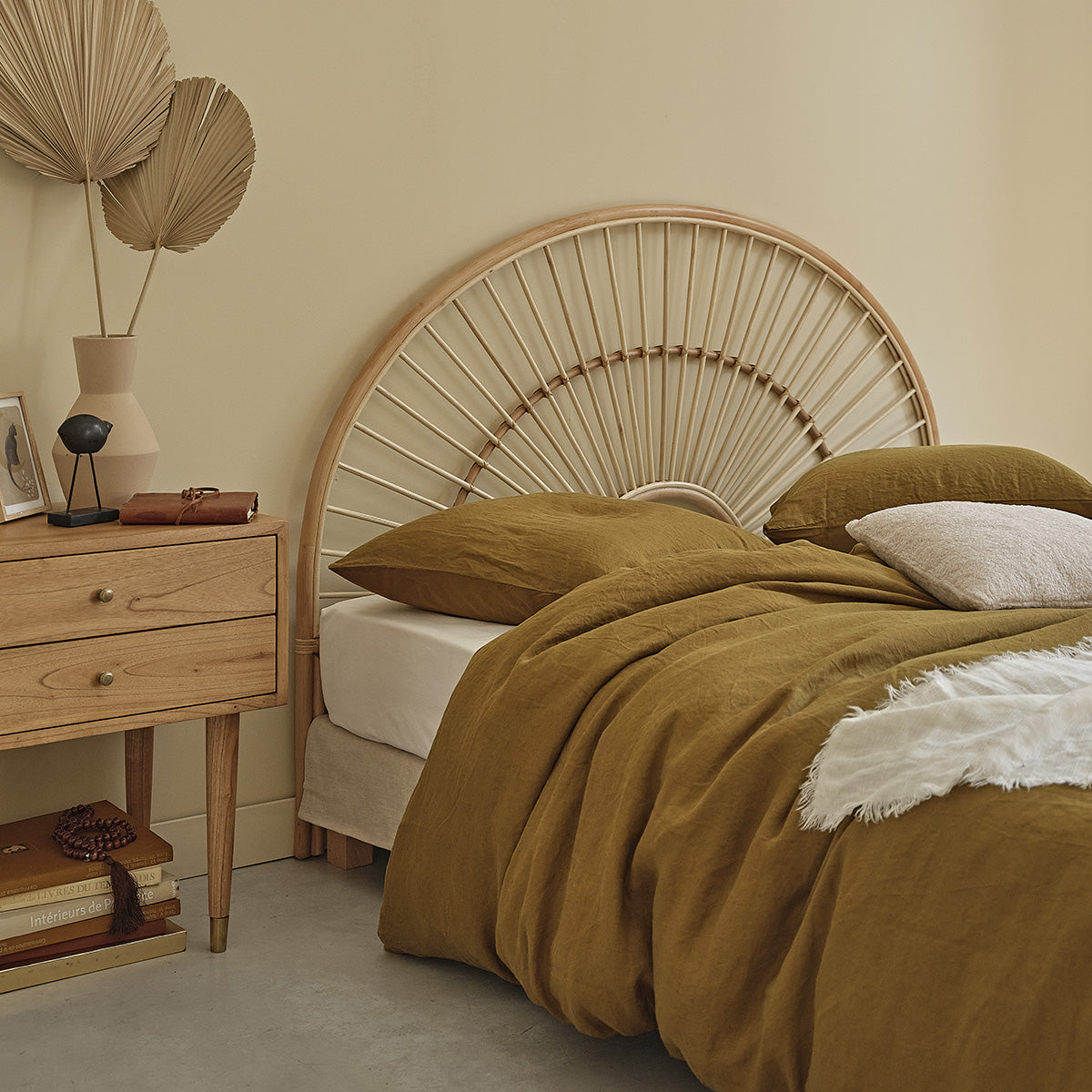Berah Getah Chambre tête de lit rotin 160 cm arrondie