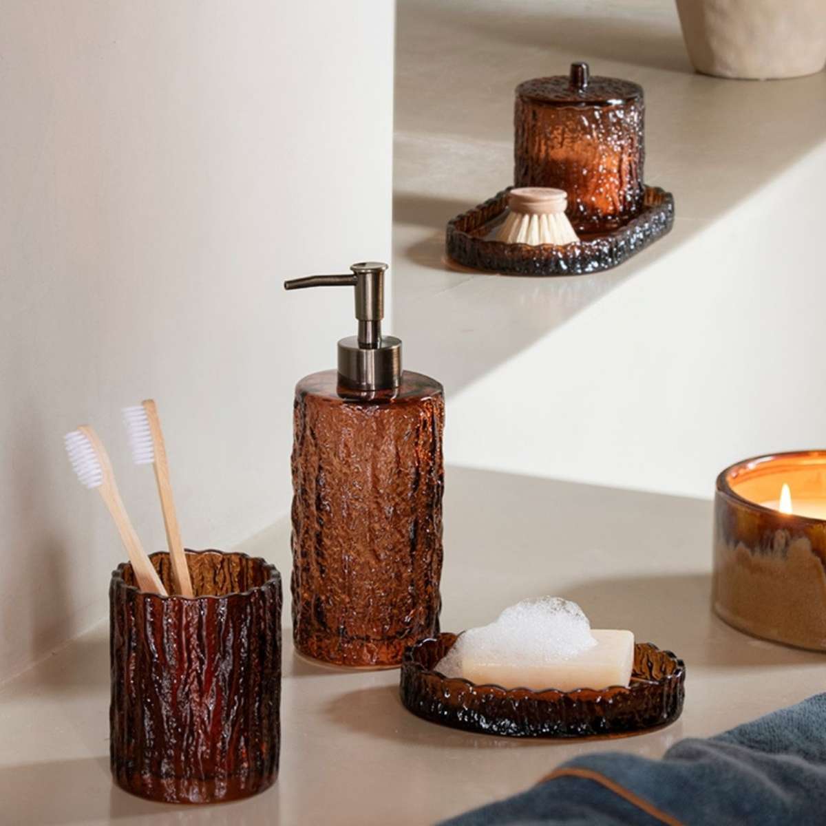 Andrea House bocal verre marron vintage avec couvercle