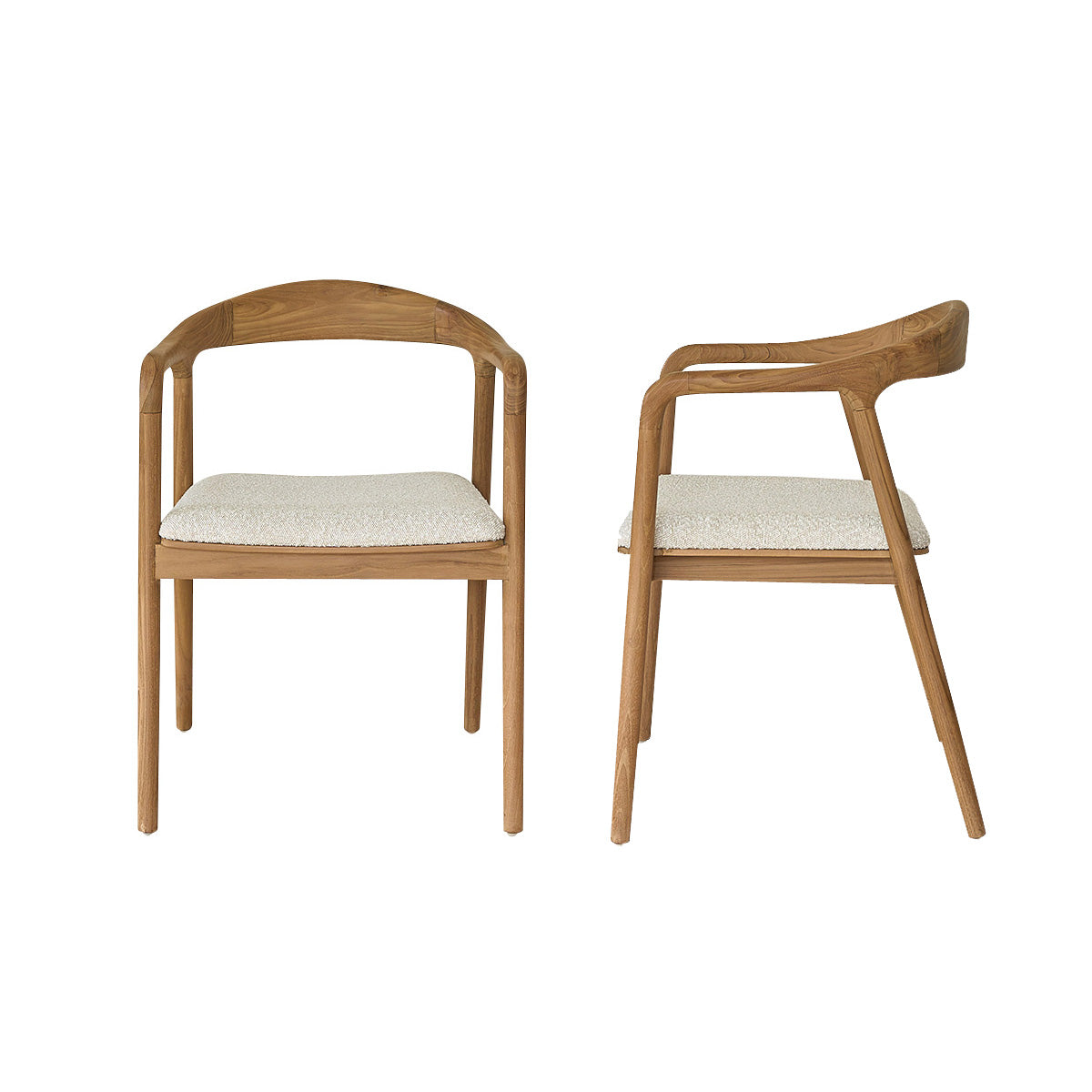 Berah Getah Ambre lot 2 chaises teck bouclette blanche