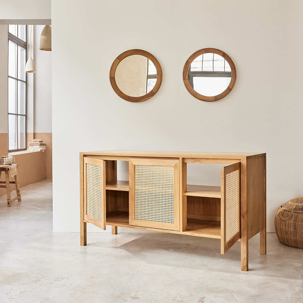 Berah Getah Eliott meuble vasque teck 145 cm cannage