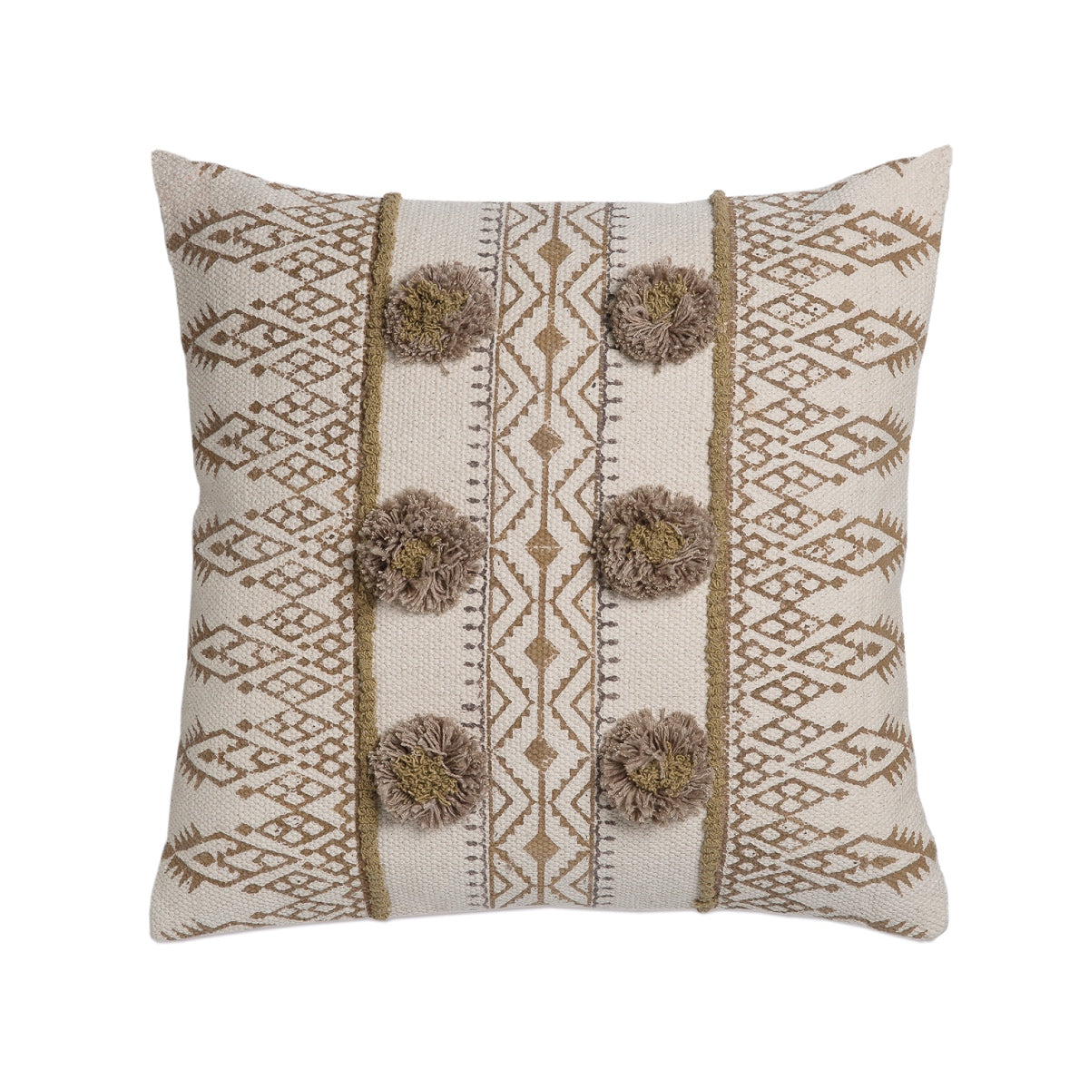 Andrea House Textil coussin marron pompons 50x50