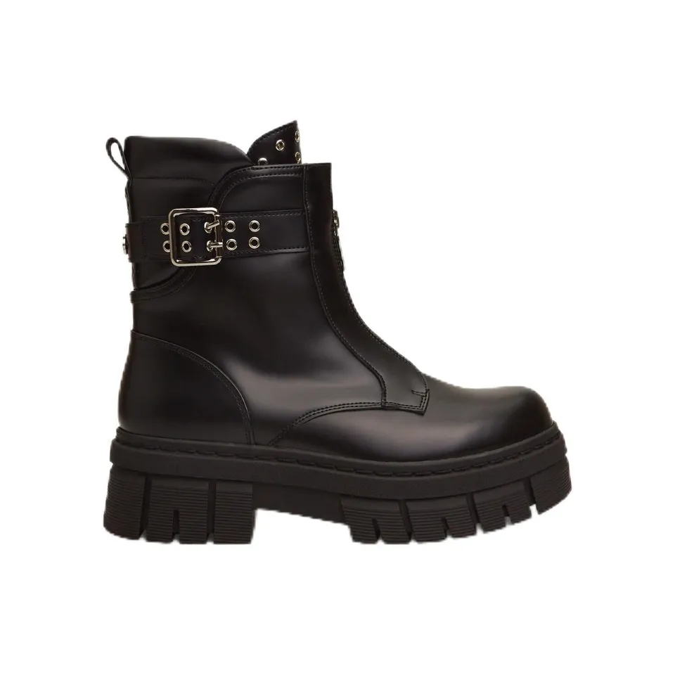 Bata Bottines Bikers zip clous cuir noir femme