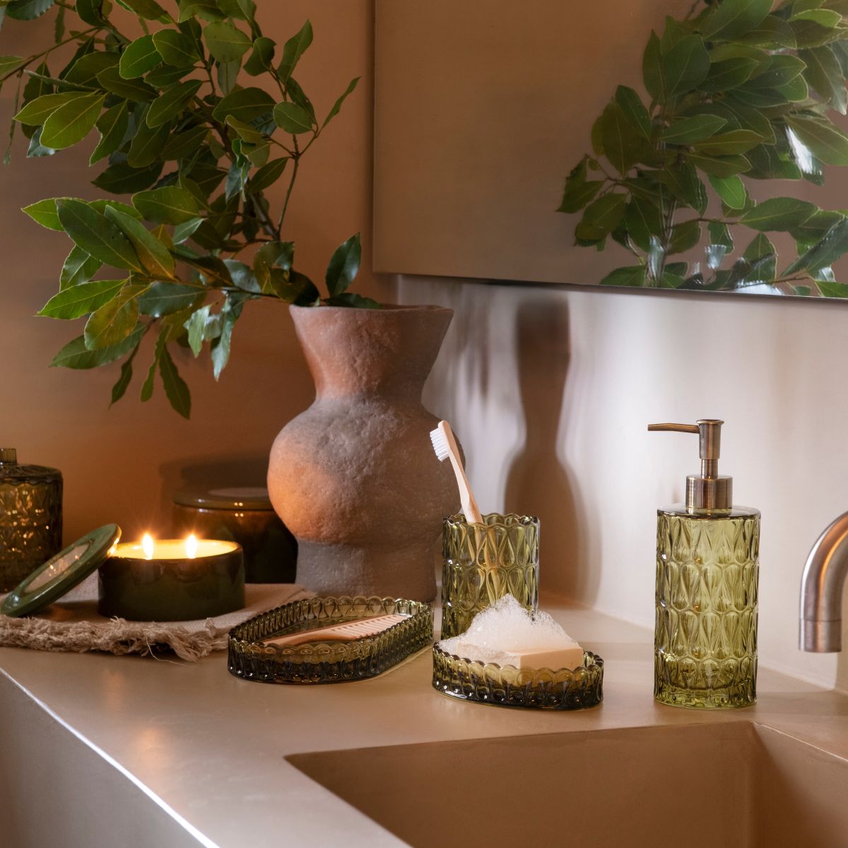 Andrea House Baño Pear verre salle de bain vert relief