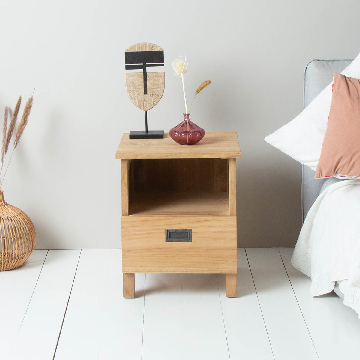 Berah Getah Aldo table de chevet teck massif 45 cm