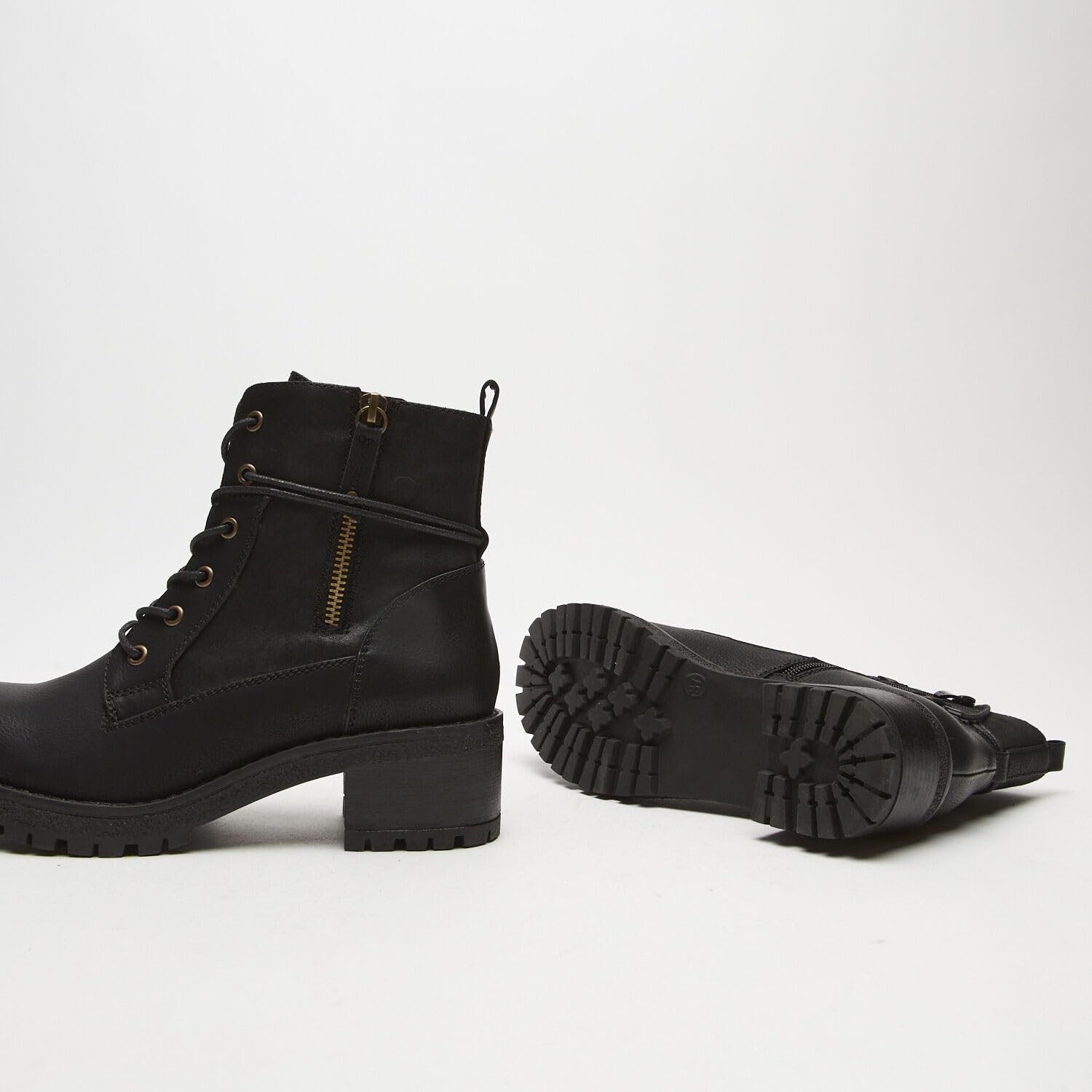 Bata Bottes de combat femme cuir noir zip