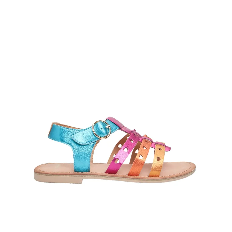 Bata sandales fille cuir T-bar multicolore coeurs