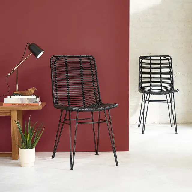 Berah Getah Bohema Lot 2 chaises rotin métal noir
