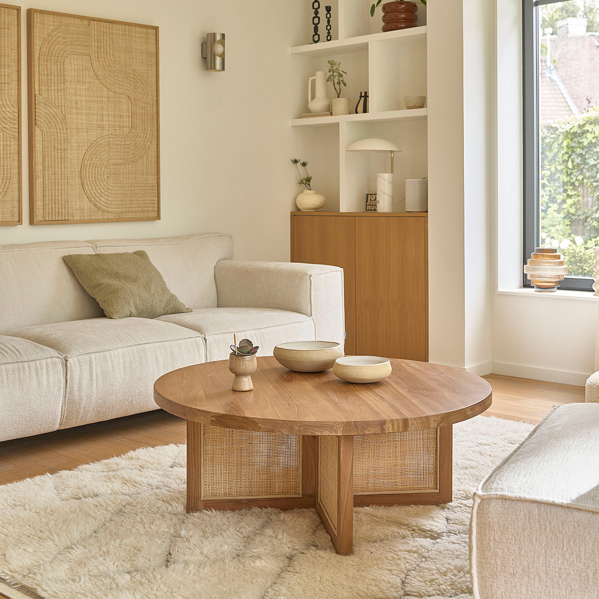 Berah Getah MARCEAU table basse teck Ø 100 cm cannage