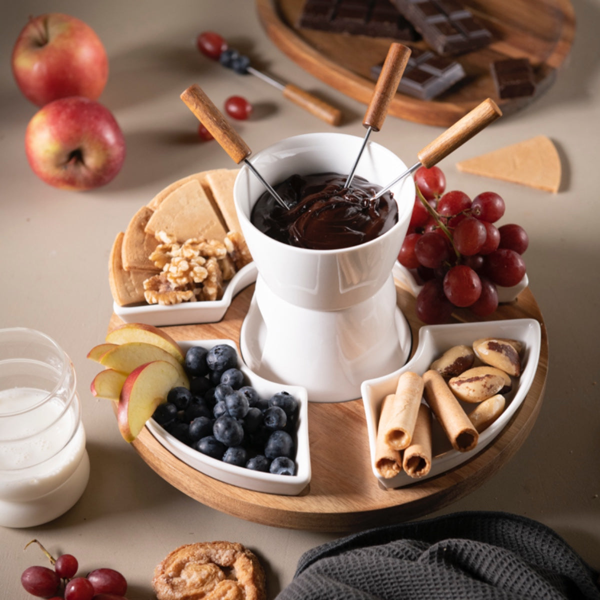 Andrea House service fondue porcelaine acacia 4 pièces