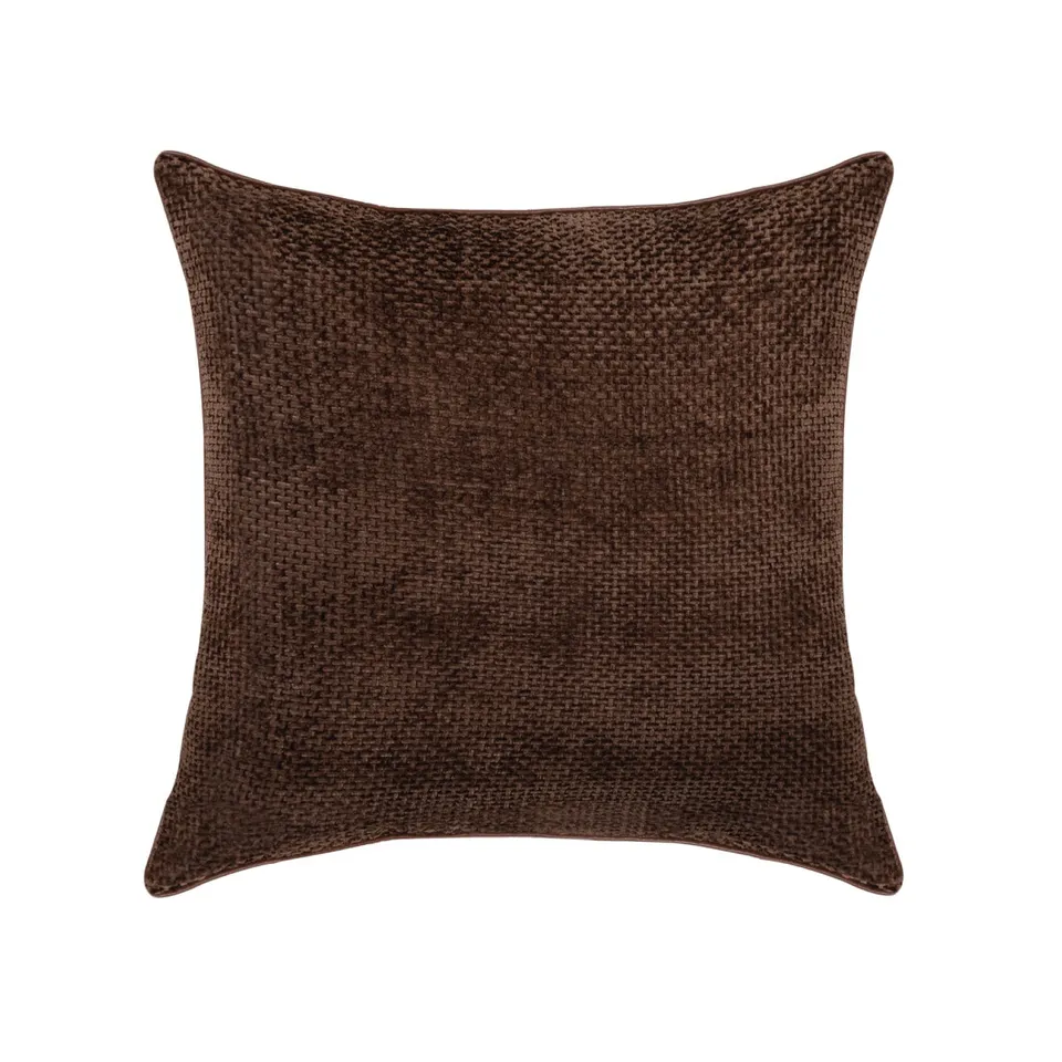 Andrea House Coussin carré chenille marron 50x50