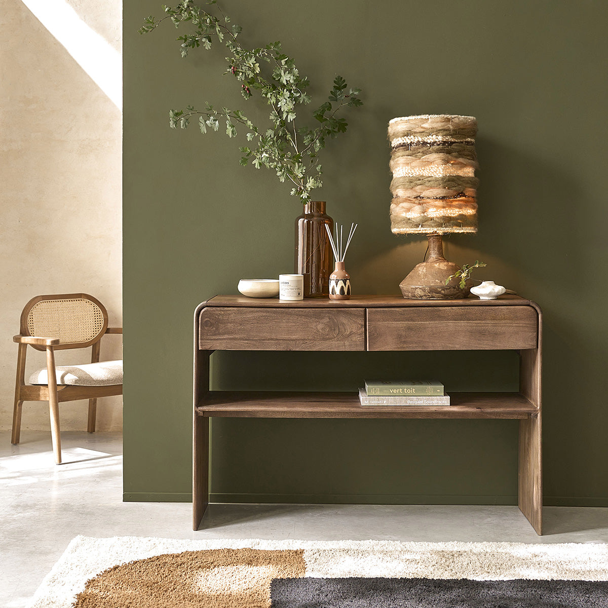 Berah Getah Sofia console manguier massif 120 cm noyer
