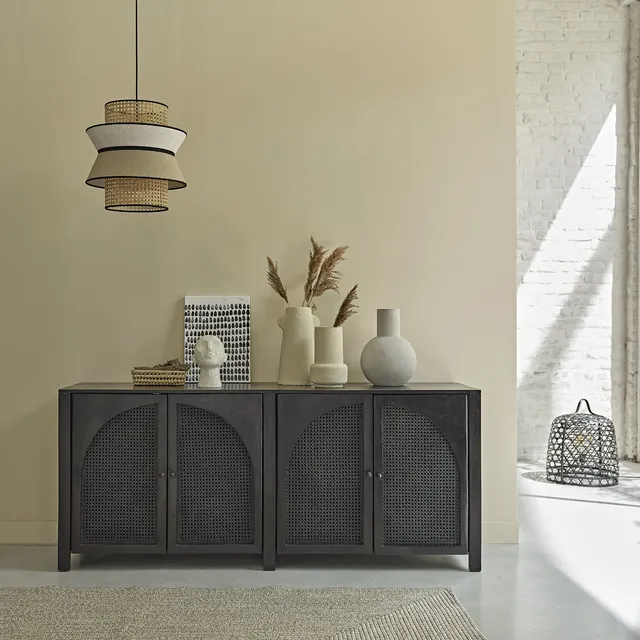 Berah Getah ZULMA buffet bois 175 cm manguier cannage noir