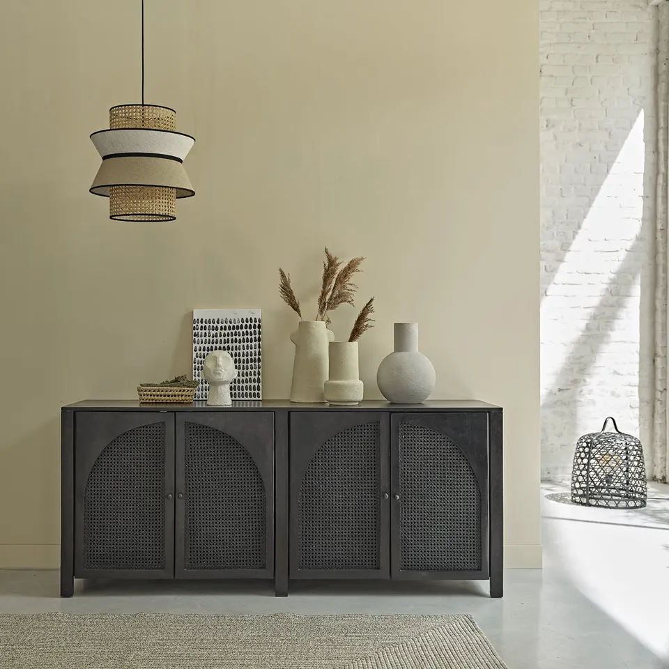 Berah Getah ZULMA buffet bois 175 cm manguier cannage noir
