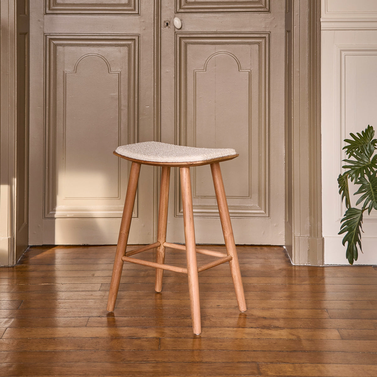 Berah Getah Ambre tabouret bar teck bouclette 65cm lot 2