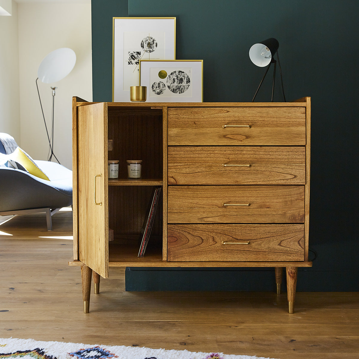 Berah Getah PIA commode mindi massif 105 cm 4 tiroirs