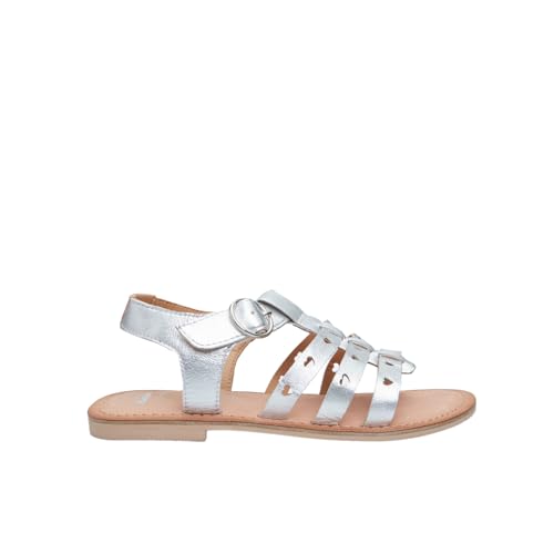 Bata sandales fille cuir T-bar argent coeurs