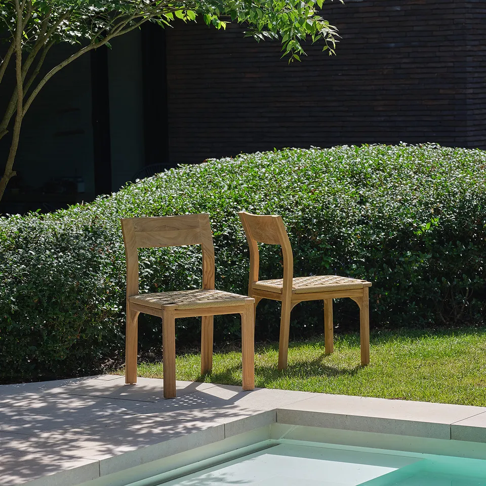 Berah Getah Piana chaise jardin teck rotin lot de 2