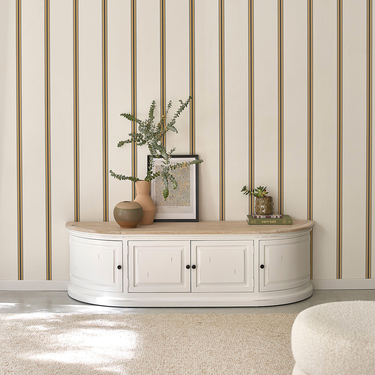 Berah Getah DEMEURE meuble TV bois 160 cm blanc 4 portes