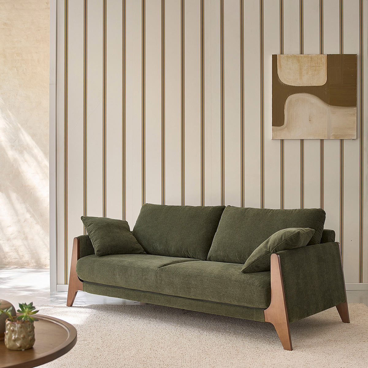 Berah Getah Ondine canapé 3 places velours vert mousse