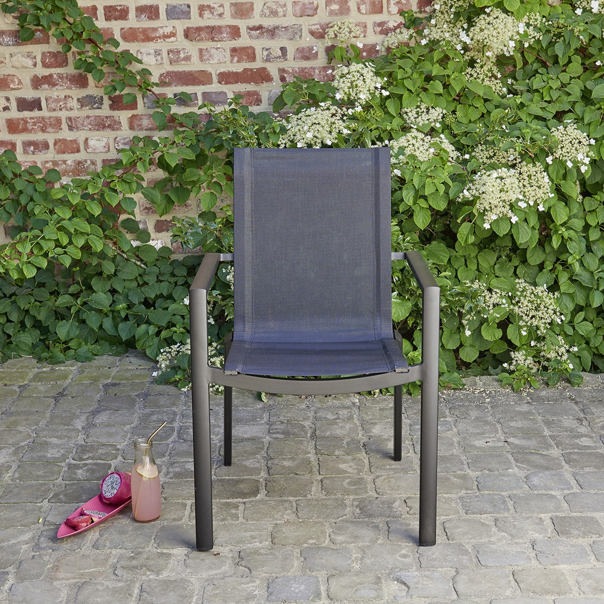 Berah Getah Jardin fauteuil jardin aluminium textilène gris empilable