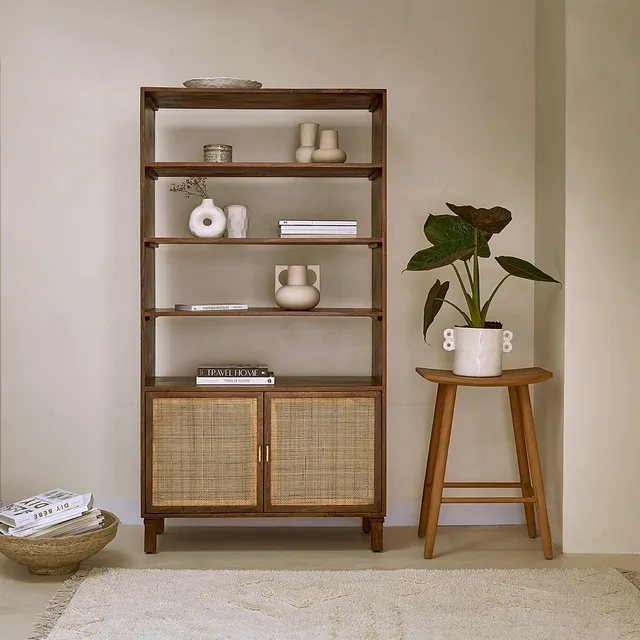 Berah Getah Salon bibliothèque manguier cannage noyer 170 cm