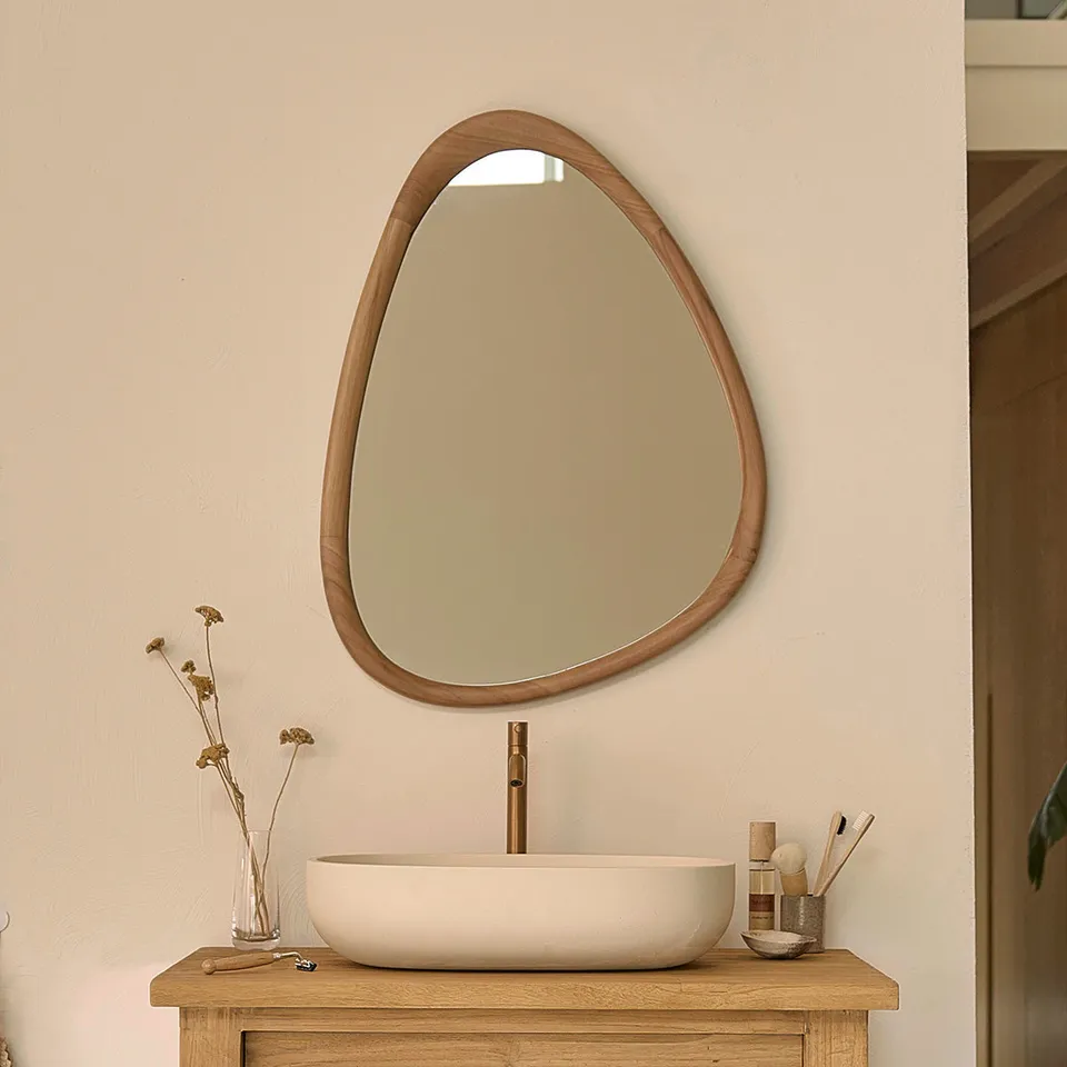 Berah Getah Belize miroir teck massif 75x60 cm organique