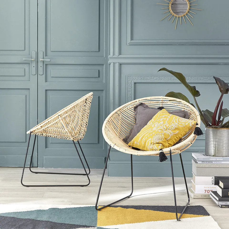 Berah Getah BOHEMA Lot 2 chaises rotin métal