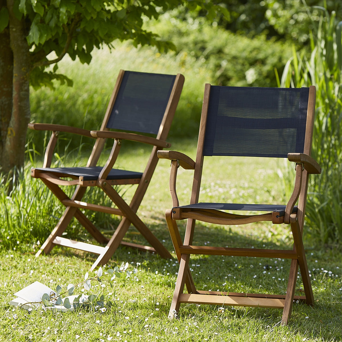 Berah Getah Hanoï fauteuil jardin acacia noir lot de 2